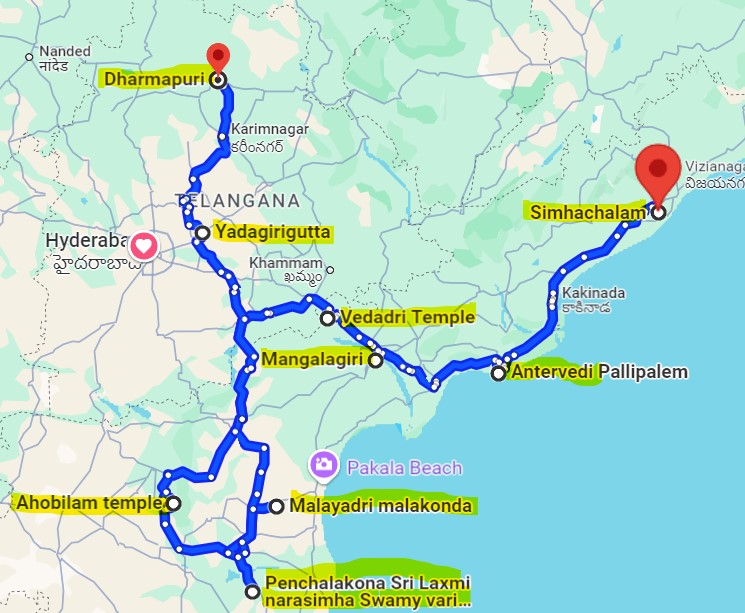 Nava Narasimha Kshetras Map